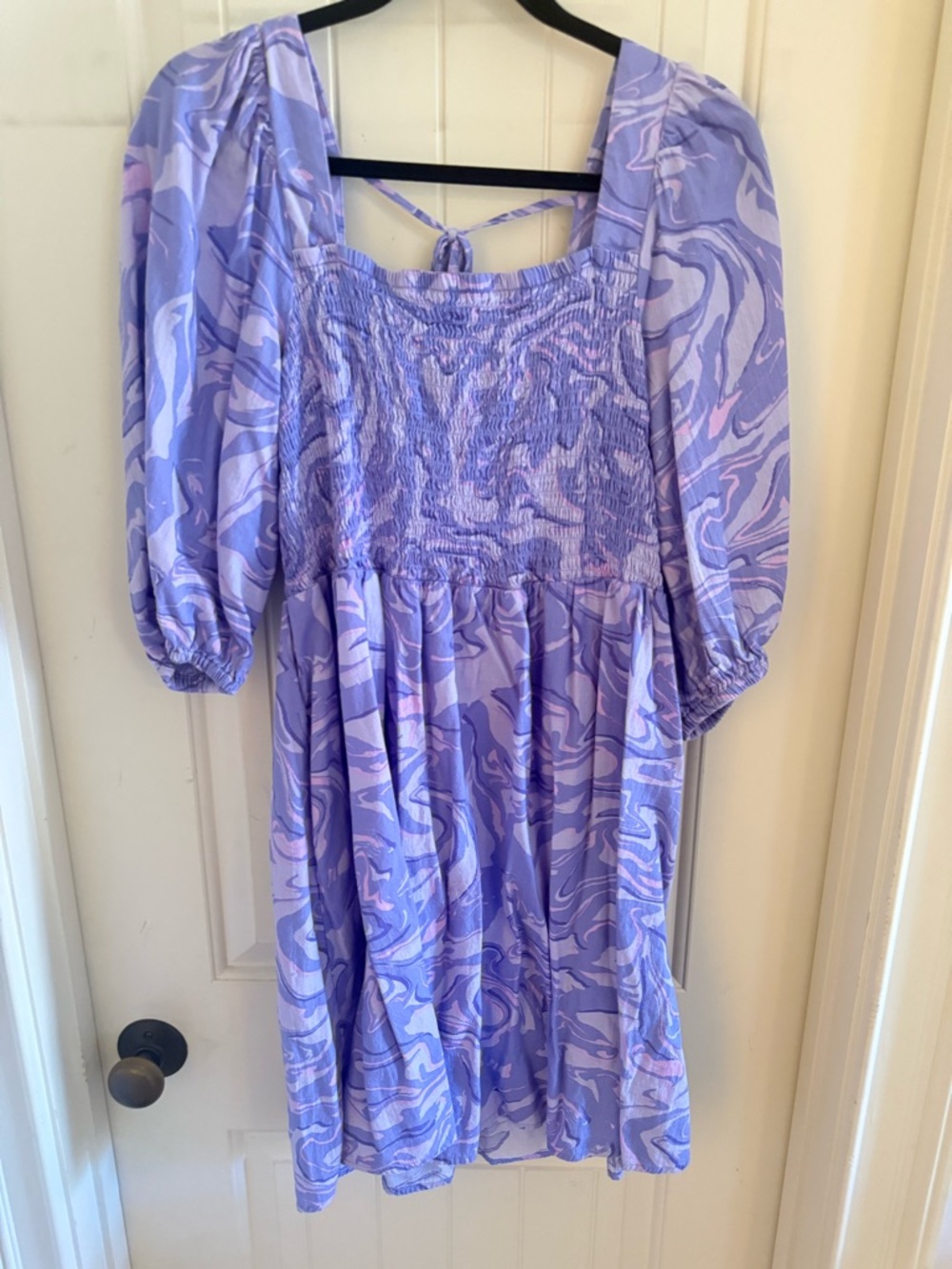 Lilac Marble Print Smocked Dress